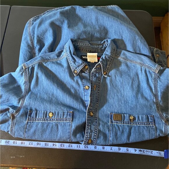 Wrangler Riggs Workwear Mens Denim Button-Front Shirt L 100% Cotton Long Sleeve - Picture 8 of 8